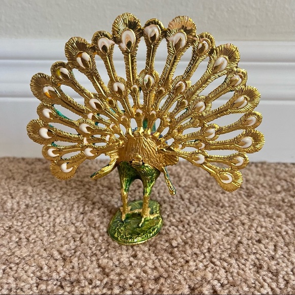 Peacock Trinket Box Jewelry Bejeweled 5 Inches - Picture 7 of 9
